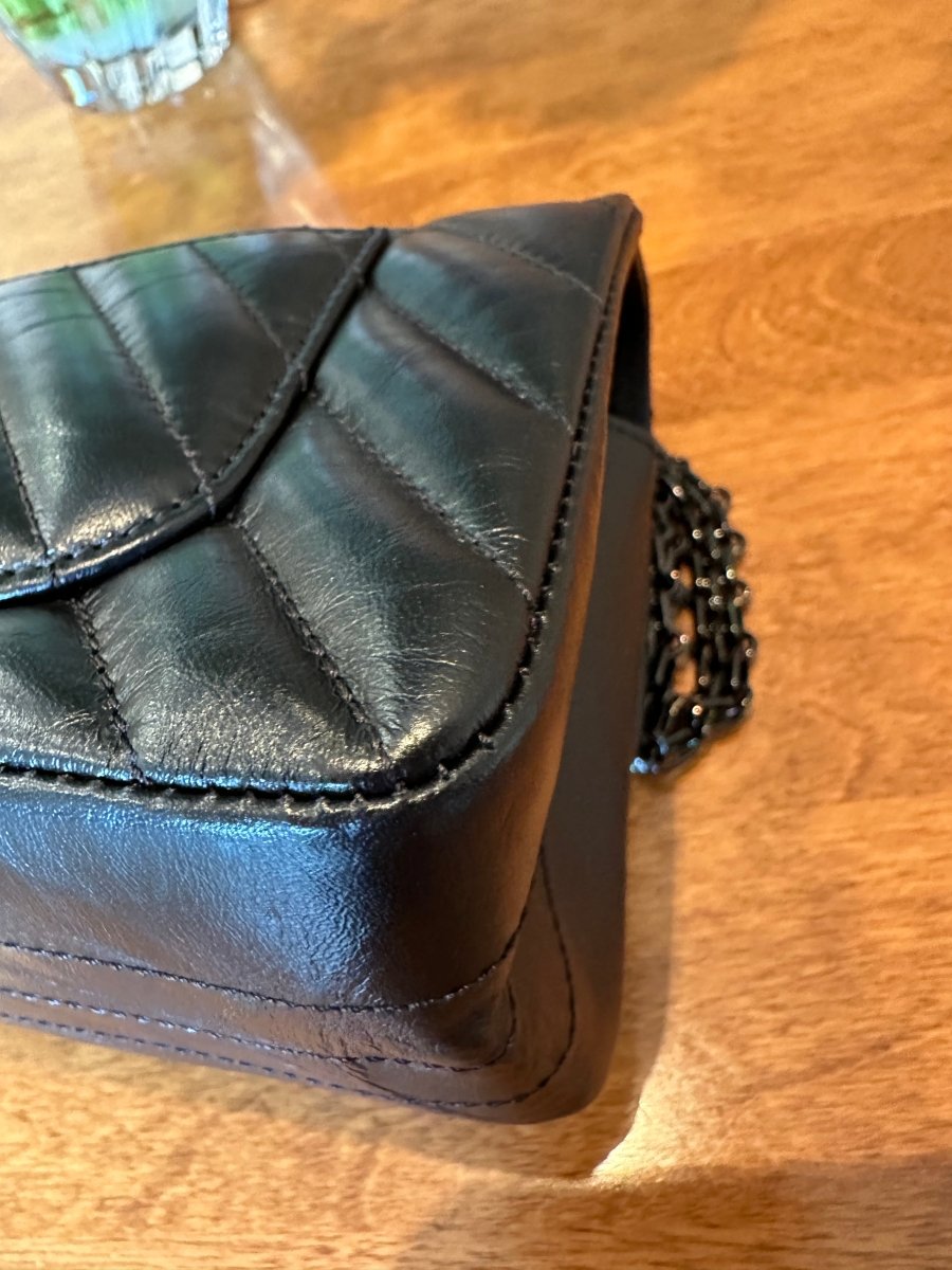 CHANEL Aged Crumpled Calfskin So Black 2.55 Mini Reissue Flap - Carly Julia Sells Stuff, LLC