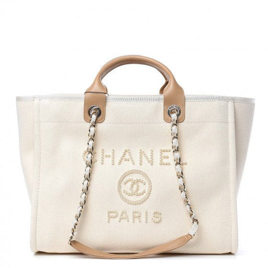 CHANEL Canvas Pearl Ecru Large Deauville - Carly Julia Sells Stuff, LLC