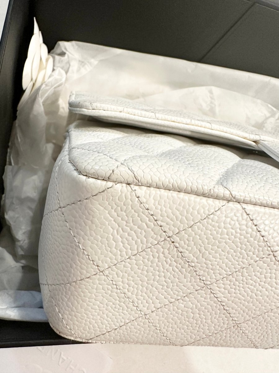 CHANEL Medium Caviar White Double Flap Silver Hardware - Carly Julia Sells Stuff, LLC