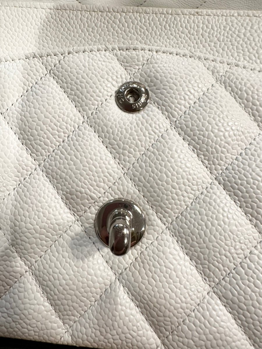 CHANEL Medium Caviar White Double Flap Silver Hardware - Carly Julia Sells Stuff, LLC