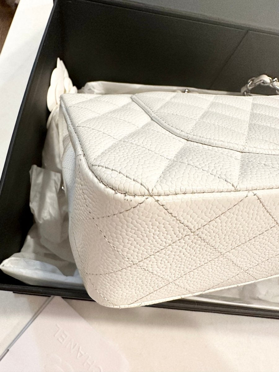 CHANEL Medium Caviar White Double Flap Silver Hardware - Carly Julia Sells Stuff, LLC