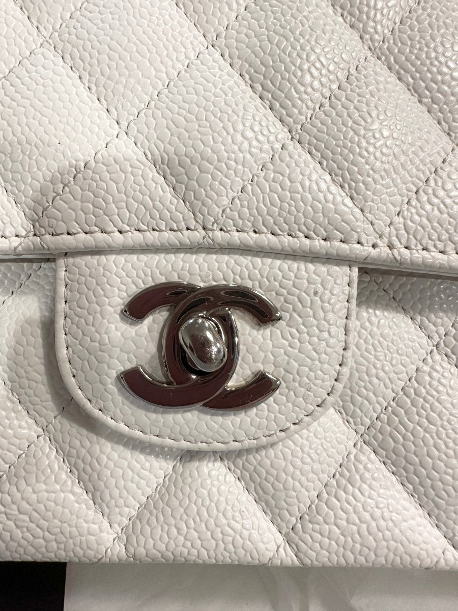 CHANEL Medium Caviar White Double Flap Silver Hardware - Carly Julia Sells Stuff, LLC