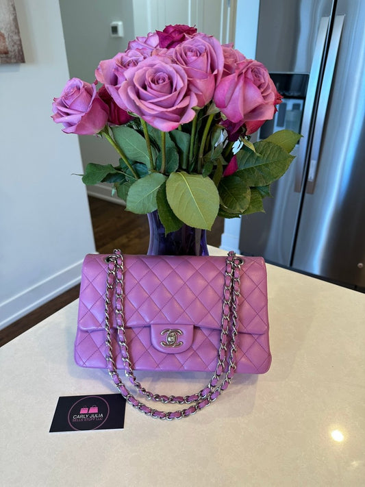 CHANEL Medium Purple Lambskin Double Flap SHW - Carly Julia Sells Stuff, LLC