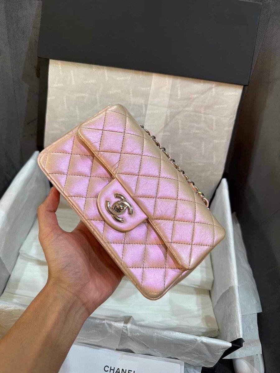 Chanel Metallic, Pink Iridescent Classic Mini Square Flap Bag