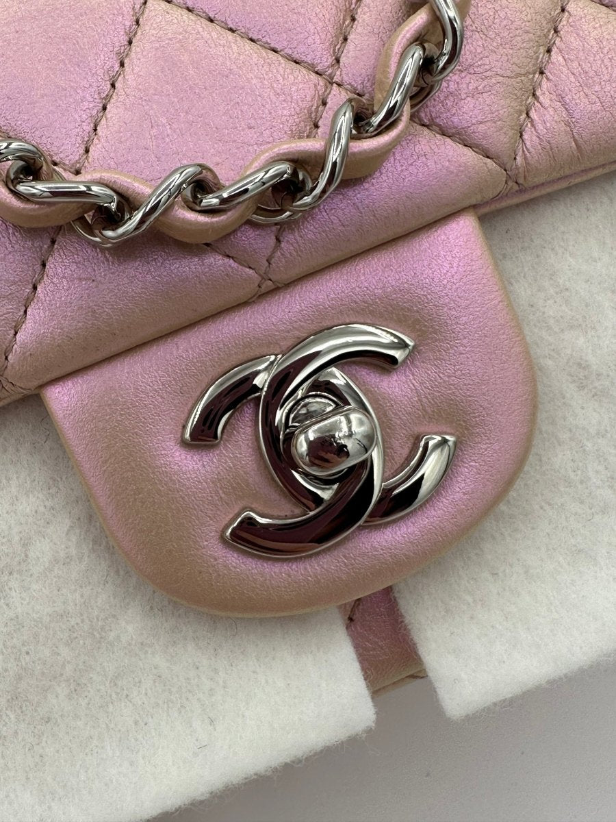 CHANEL Iridescent Goatskin Quilted Small Double Carry Waist Chain Flap  Purple, FASHIONPHILE