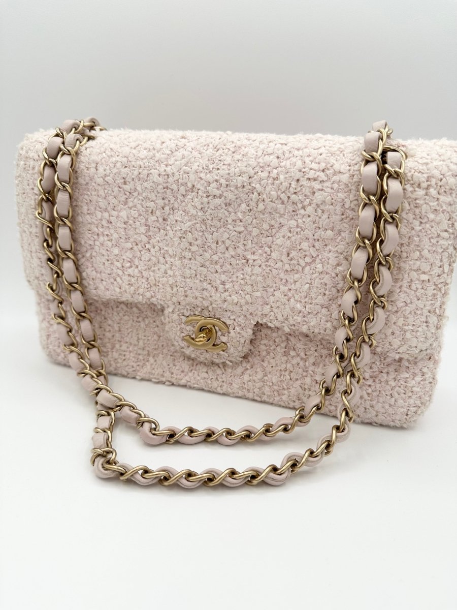 Chanel Tweed Sakura Pink Double Flap - Carly Julia Sells Stuff, LLC