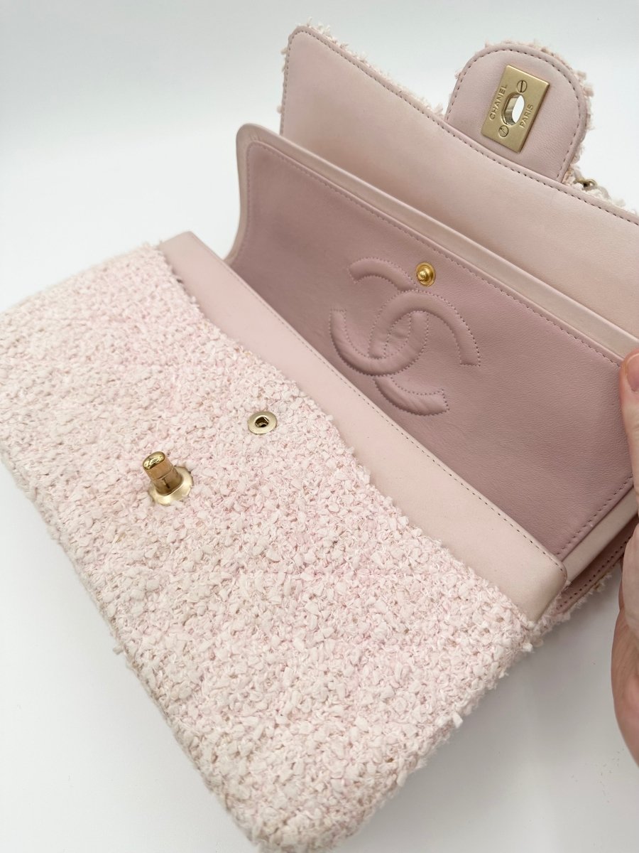 Chanel Tweed Sakura Pink Double Flap - Carly Julia Sells Stuff, LLC