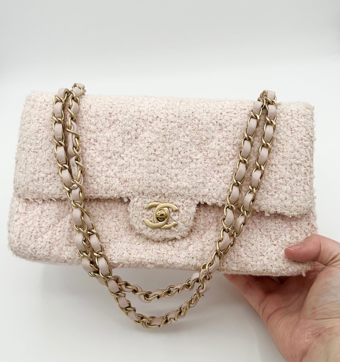 Chanel Tweed Sakura Pink Double Flap - Carly Julia Sells Stuff, LLC