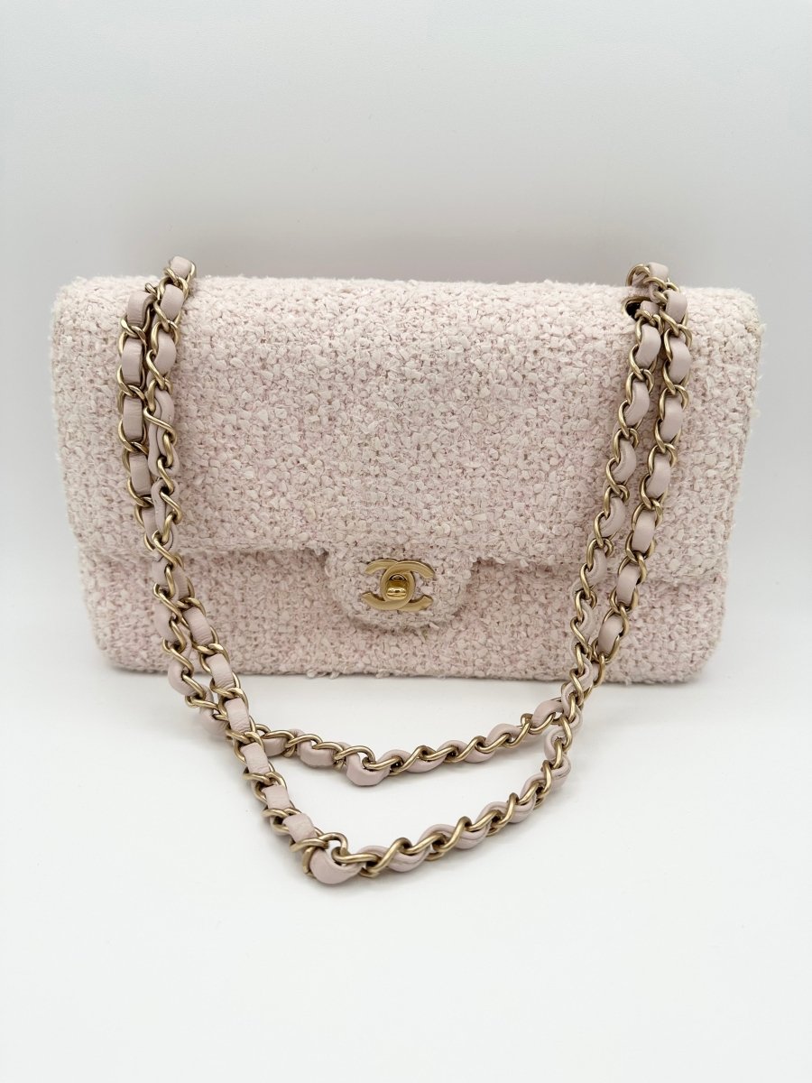 Chanel Tweed Sakura Pink Double Flap - Carly Julia Sells Stuff, LLC