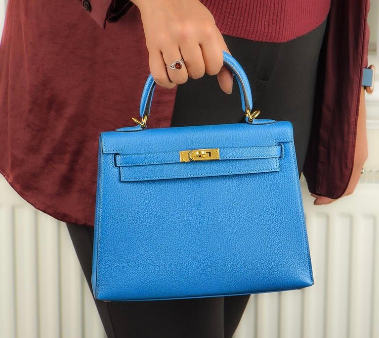 Hermes Kelly 25 Chevre Blue Zanzibar