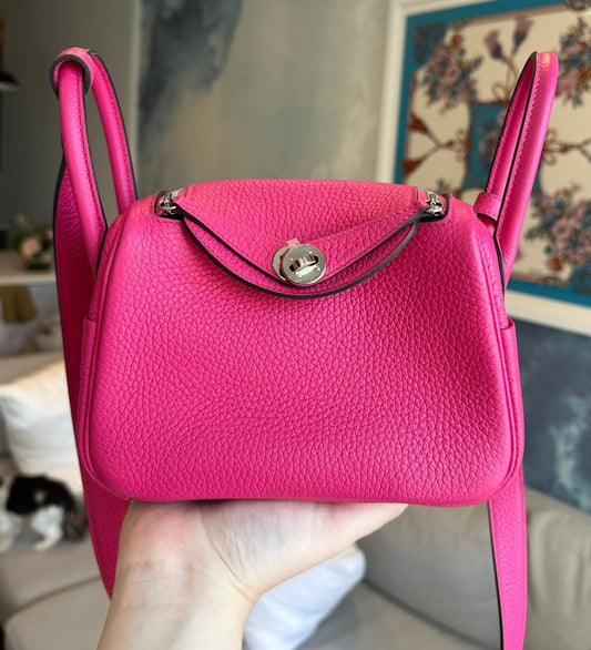 Hermes Mini Lindy 20 Rose Shocking PHW - Carly Julia Sells Stuff, LLC