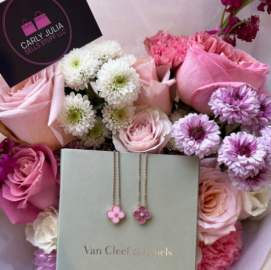 Van Cleef & Arpels 2015 Diamond Pink Porcelain Vintage Alhambra Pendant - Carly Julia Sells Stuff, LLC