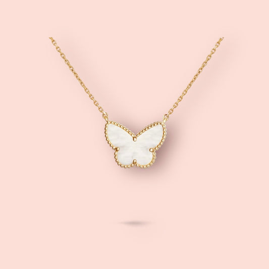 Van Cleef & Arpels Lucky Alhambra Butterfly Pendant Yellow Gold Mother of Pearl - Carly Julia Sells Stuff, LLC