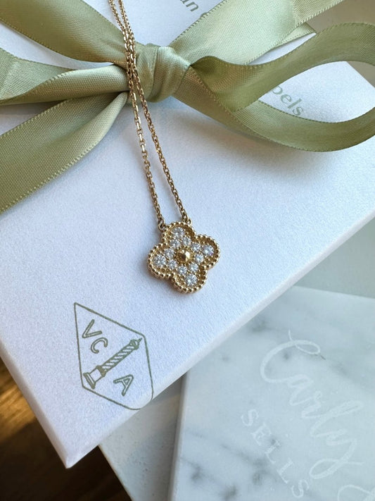 Van Cleef & Arpels Vintage Alhambra YG Diamond Pendant - Carly Julia Sells Stuff, LLC